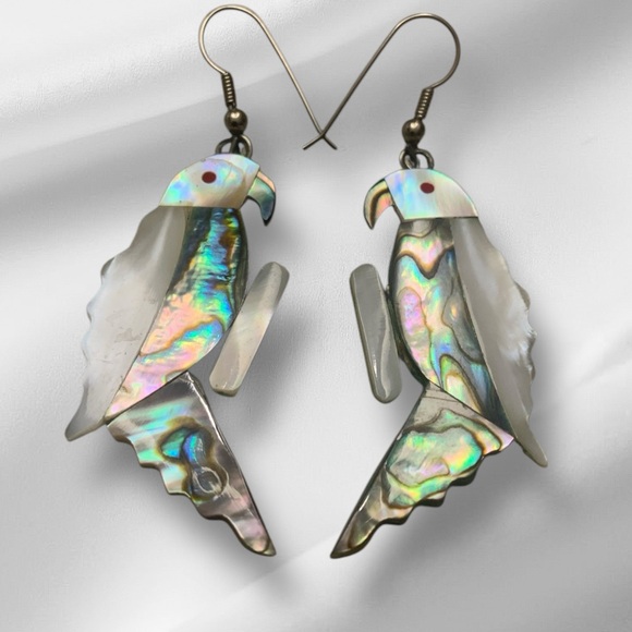 Alpaca Mexico Jewelry - 1980’s Abalone Alpaca Mexico Earrings